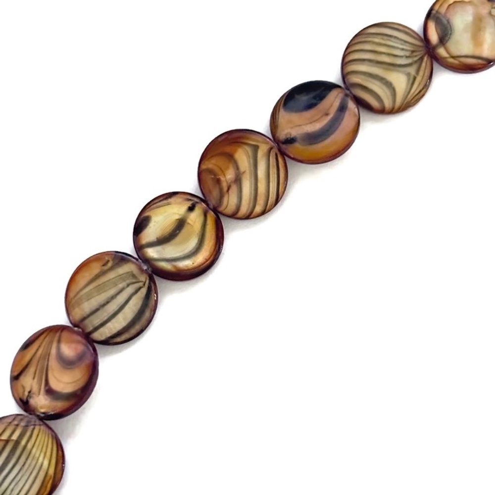 As Low As $2 Smokey Topaz Tiger Stripe Natural Shell Disc Beads 10mm (20)